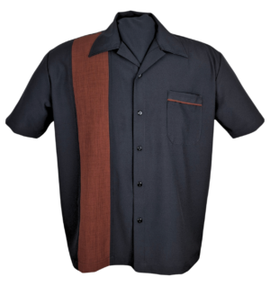 CU37057BlkRustFrontEdit.png PopCheck Single Panel Bowling Shirt in Black/Rust