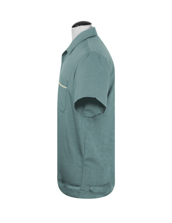 PopCheck Single Panel Bowling Shirt in Aqua/Stone